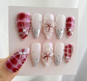 โมนาเพ้นท์เล็บแบบใส3D หางปลาทรงอัลมอนด์ขนาดกลางกดบนเล็บ - Product Image 5