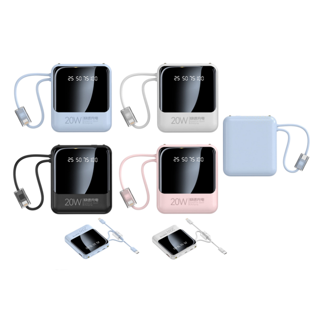 2026 Portable Mini Small Keychain 10000mah Power Banks with Built-in Cables and LED Light