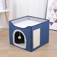 Vente en gros de lits pliables pour chats, grande grotte pour animaux de compagnie avec boule moelleuse suspendue et grattoir