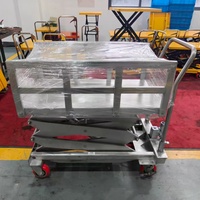 Chariot élévateur mobile hygiénique à ciseaux en acier inoxydable 304, capacité 800 kg, élévation 1,5 m pour pharmacies, cosmétiques et zones de travail médicales