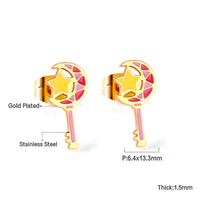 Pendientes de Acero Inoxidable 316L con Esmalte Dorado, Diseño de Comida: Pizza, Cupcake, Huevo, Varita Mágica, Calabaza. Joyería Linda para Mujer, Venta al por Mayor, OEM Personalizado.