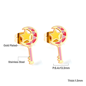 Pendientes <span class=keywords><strong>de</strong></span> Acero Inoxidable 316L con Esmalte Dorado, Diseño <span class=keywords><strong>de</strong></span> Comida: Pizza, Cupcake, Huevo, Varita Mágica, Calabaza. Joyería Linda para Mujer, Venta al por Mayor, OEM Personalizado. - Product Image 5