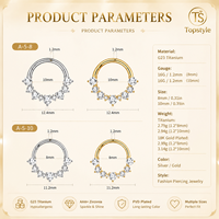 Anneau de septum en titane G23 personnalisé en usine, zircon taille cœur, 8/10 mm, ornement de piercing nasal pour la décoration corporelle nasale