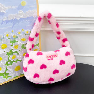 Sac à bandoulière/sac à main/sac sous le bras/sac de rangement en forme de cœur moelleux, mignon et en peluche. - Product Image 1