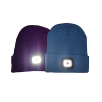 Lampe de poche de nuit rechargeable par USB Bonnet tricoté Bonnet d'hiver éclairé par LED 4 phares Bonnet d'hiver avec lumière