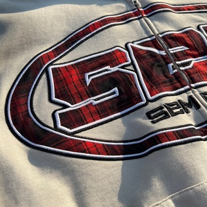 เสื้อฮู้ดซิปเฟรนช์เทอร์รี่สำหรับผู้ชาย ผ้าฝ้ายหนานุ่ม ทรงโอเวอร์ไซส์ แบบครอป สตรีทแวร์ ปักลาย ล้างสีแบบแอซิดวอช - Product Image 5