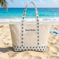 Sac fourre-tout en toile personnalisé avec monogramme brodé, couleur unie - Style preppy bateau et plage, sac de voyage hiver/printemps/été