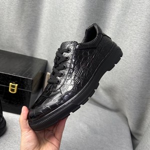 Zapatos de vestir con cordones para hombre, 100% cuero de cocodrilo, color negro, con forro de cuero genuino y suela antideslizante y resistente al desgaste. - Product Image 4