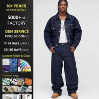 Ensemble en jean unisexe surdimensionné de haute qualité, veste et pantalon en denim, 14 oz, pour homme
