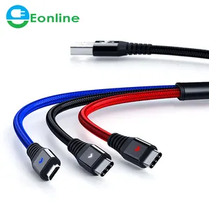 Eonline 3.5A 3 في 1 كابل يو اس بي المصغّر USB نوع-C شحن كابل للأندرويد الهاتف لسامسونج S8 البيانات الحبل led سريع كابل