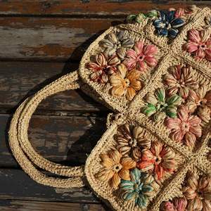 French Korea Romantic Style <b>Hand</b> <b>Made</b> Flower Design Beach Bag - Product Image 4