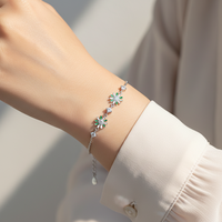 Bracelet en argent sterling 925 avec fleur de marguerite en zircon porte-bonheur, bijoux fins, bracelet en émail pour femmes