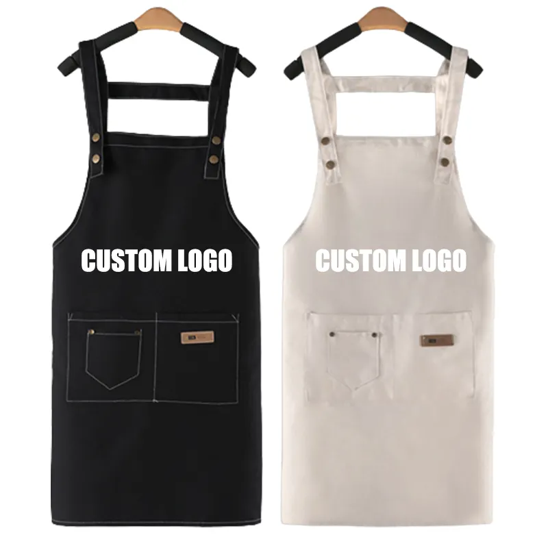 Wholesale Custom Logo Cotton Waterproof Chef Cooking Canvas Apron for Cafe Restaurants Kitchen Bbq Aprons