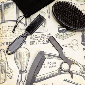 <span class=keywords><strong>Kit</strong></span> de toilettage de la <span class=keywords><strong>barbe</strong></span> pour hommes avec anneau de fixation pour brosse et support pliable pour rasoir, ensemble noir - Product Image 3