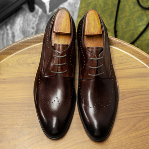 Zapatos Oxford de Vestir con Punta en Pico, de Cuero Genuino Marrón, con Cordones, Estilo Profesional, para Todas las Temporadas, Suela de Goma, Envío Directo - Product Image 3