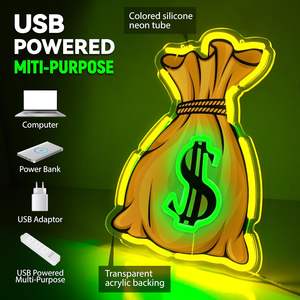 Letrero Luminoso LED con Forma de Bolsa de Dinero, Luz de Neón con Diseño de Dólares para Decoración de Pared, Sala de Juegos, Dormitorio - Product Image 3