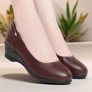 Dernières tendances de la mode, talons compensés confortables pour femmes, en cuir, antidérapants, sexy et chics, <span class=keywords><strong>chaussures</strong></span> de bureau <span class=keywords><strong>noires</strong></span> - Product Image 4