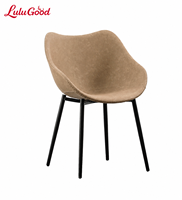 Chaise de salle à manger minimaliste moderne avec dossier et accoudoirs, en cuir vintage et structure métallique, style luxe léger, pour usage domestique ou décontracté, idéale pour café ou bureau.