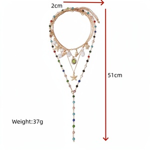 Collana Multistrato Boho a Tema Oceano con Ciondoli a <span class=keywords><strong>Stella</strong></span> Marina, Conchiglia e Perle, Collana con Catena <span class=keywords><strong>di</strong></span> Perline <span class=keywords><strong>di</strong></span> Cristallo Colorate per Donna - Product Image 2
