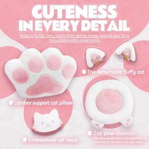 Pink <span class=keywords><strong>Kitty</strong></span> Gaming Chair Hellos Pink White Leather Home Office Mujeres Girl Cut Cat Gaming Chair Almohada lumbar Sillas con reposapiés - Product Image 5