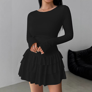 Robe élégante vintage à manches longues, coupe ajustée, couleur unie, taille <span class=keywords><strong>empire</strong></span>, antistatique, haut de gamme pour femmes, automne-hiver - Product Image 3
