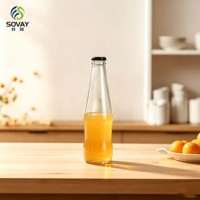 Bouteille de boisson en verre transparente élégante de 275 ml, vide, incurvée, avec filetage, en verre recyclable, impression de logo personnalisée disponible