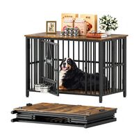 Faltbarer Eisen- & Holz-Hundezwinger für Mittelgroße & Große Hunde; Modernes Haustier-Bett/Käfig-Möbelset mit Knopfverschluss, Kartonverpackt