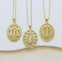 Pendentif de collier en cuivre plaqué or 18 carats avec zircon, effet 3D ajouré ovale, vente en gros