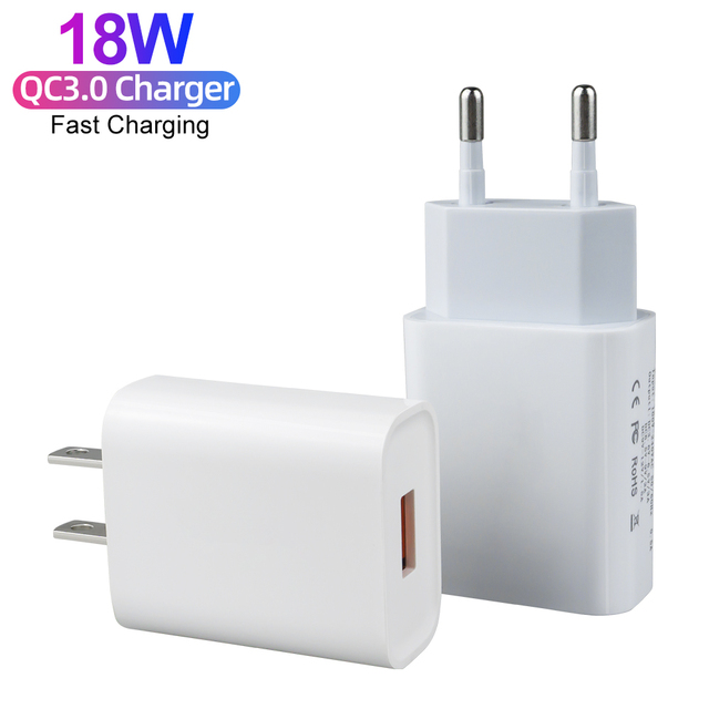 Wholesale US EU Plug Phone USB Charger Mobile Phone Quick Charge 3.0 18W Wall Charger QC3.0 USB Fast Charger