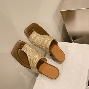 Sandalias de Tacón de Cuero para Mujer, Plantilla Acolchada Cómoda, Tacón Cuadrado de 4 cm, Sandalias de Verano Tejidas de Paja para Mujer - Product Image 3