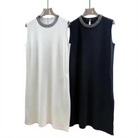 Robe Gilet en Chiffon de Soie pour Femme, Sans Manches, Couleur Unie, Ornée de Perles, Dos Nu, Respirante et Infroissable, Nouvelle Collection Printemps-Été