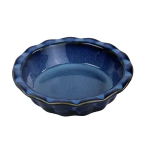 Фабричная синяя 7-дюймовая фарфоровая Форма для пирога для выпечки, Керамическая форма для пирога, круглая тарелка для пирога из керамики с оборчатыми краями