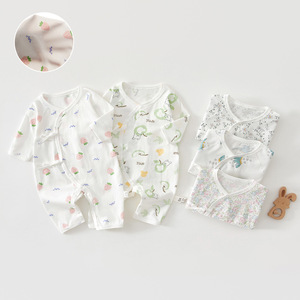Body para Bebé Recién Nacido, Mono de Algodón Fino Unisex para Verano con Diseño de Cierre Diagonal y Lazos Delanteros - Product Image 1
