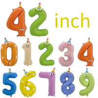 Ballon Chiffre Cartoon de 40 Pouces avec Chapeau d'Anniversaire et Design Smiley Face en Aluminium