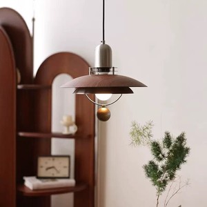 Ufo Pendant Lamp Walnut Wood Round Led <b>Light</b> For Home Restaurant Cafe Bar Hotel <b>Lighting</b> Fixtures - Product Image 4