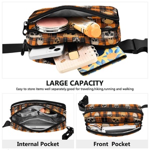 Sac banane personnalisé motif crâne, mini sac à bandoulière polyvalent pour yoga, gym, fitness, sport, noir et orange, unisexe - Product Image 4