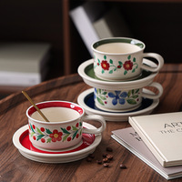 Ensemble tasse à thé et soucoupe en porcelaine florale classique avec cuillère tasse à café en céramique écologique de 350ml pour cadeaux