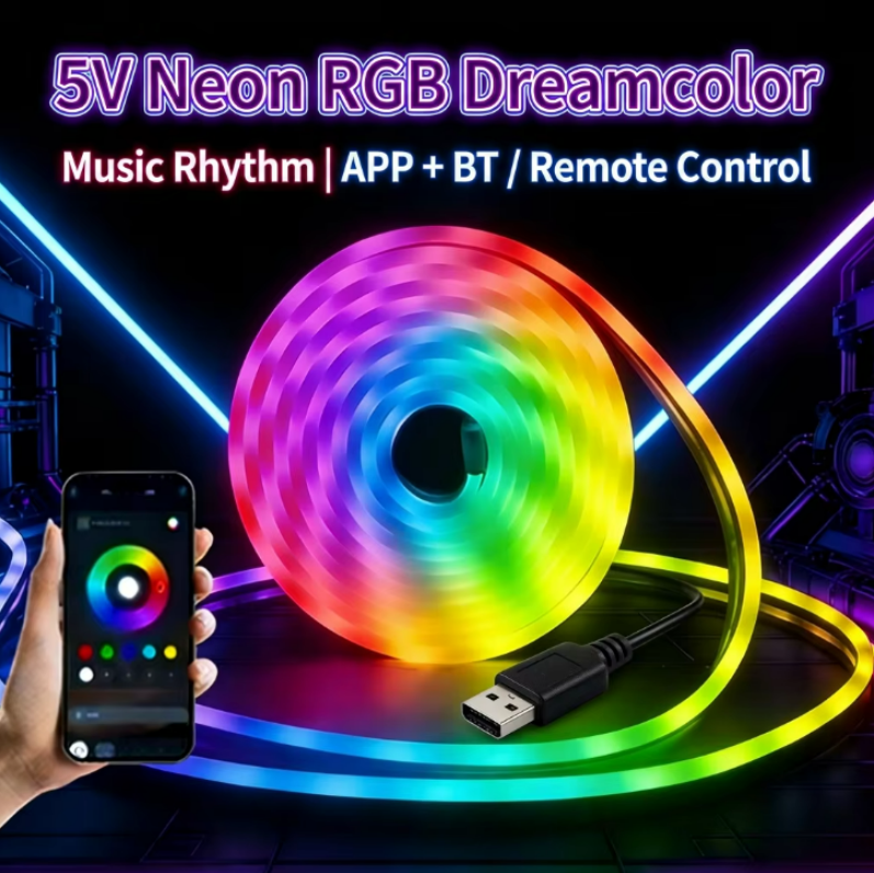 USB 5V IP67 2M Copper RGB Neon Rope Lights LED Strips Wi-Fi APP Control Music Sync Dimmable DIY Mode Game Room Decoration · image 3
