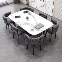 Table à manger moderne à plateau en marbre et base en métal, avec 6 chaises, pour la maison, le restaurant, le bar, le bureau, l'appartement, ensemble de meubles de luxe, vente chaude