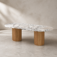 Table à manger haut de gamme moderne en marbre naturel avec piétement en chêne blanc, 6 places, mobilier de luxe pour hôtel et appartement