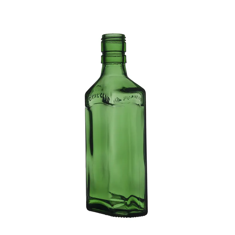 Berlin Packaging 325ml Large Spirit Beer Beverage Bottle Flat Shoulder Hip Flask Green Glass Bottle For Liquor