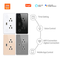 Prise murale standard américaine TYSH, interrupteur tactile intelligent Tuya WiFi Zigbee, double prise 10A, aluminium et verre, 3 ports USB, CE pour