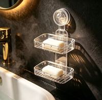 Nouvelle boîte à savon murale transparente pour salle de bain domestique, sans perçage, étagère de rangement double couche avec drainage