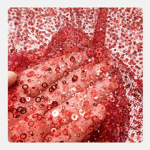 In-stock Best Sale Luxury Red Beaded Mesh Tulle Sequin Fabric For Wedding Luxury Bridal Dress