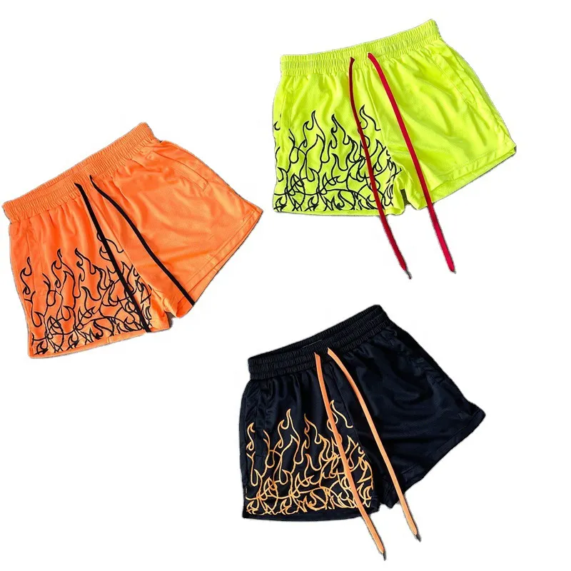 Color Contrast Mesh Fabric Men's Running Shorts Drawstring Above Knee Shorts Workout Boxing Trunks Basketball Sportswear Shorts