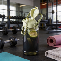 Bouteille d'eau Longstar moderne en PP, type paille, 2L, réutilisable, anti-fuite, sans BPA, écologique, pour boire directement, idéale pour la gym, les voyages et les adultes