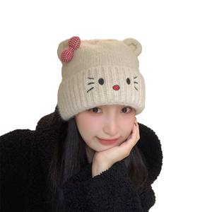 Youzijia – chapeau tricoté pour femme, couleur blanc cassé, 45cm, chapeau chaud d'hiver en laine avec nœud, style coréen - Product Image 4