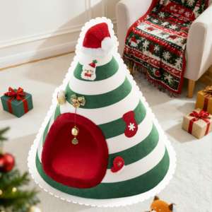 Niche <span class=keywords><strong>pour</strong></span> <span class=keywords><strong>chien</strong></span> en peluche de Noël de qualité supérieure, housse amovible et lavable, lit <span class=keywords><strong>pour</strong></span> animaux de compagnie doux et chaud <span class=keywords><strong>pour</strong></span> les fêtes - Product Image 2