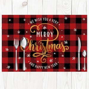 Nappe et serviettes en tissu de lin de Noël à carreaux imprimés de motifs personnalisés, lavables pour Cocktail et dîner, pouces pour le nouvel an - Product Image 3