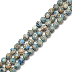 Perles en pierre précieuse ronde, jaspe de sédiments de mer gris et bleu, 8mm, pour la fabrication de bijoux, livraison gratuite